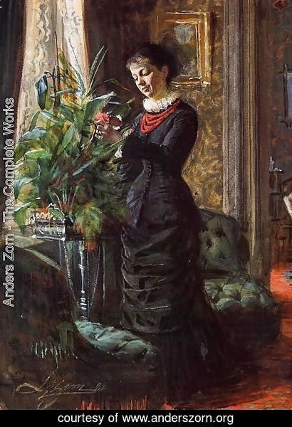 Anders Zorn - Portrait of Fru Lisen Samson, nee Hirsch, Arranging Flowers at a Window
