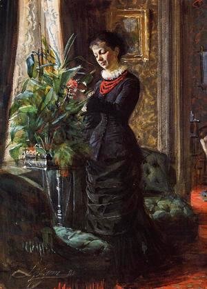 Anders Zorn - Portrait of Fru Lisen Samson, nee Hirsch, Arranging Flowers at a Window