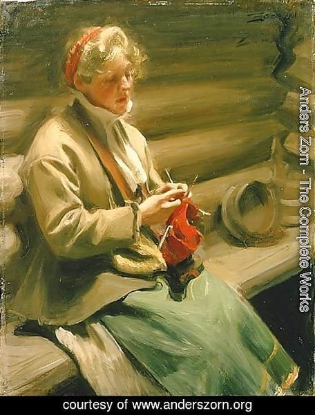 Girl from Dalecarlia knitting